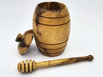 Vaso per miele in legno d’ulivo con cucchiaio